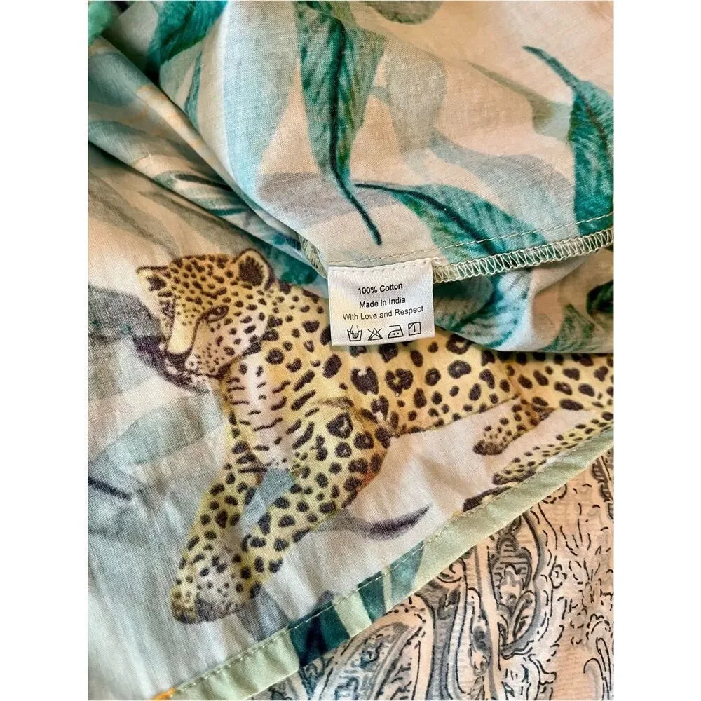 Amaya Tropical Leopard Print Blouse Green Cotton Resort Top S NWOT - Picture 7 of 7
